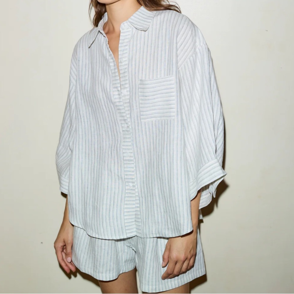 Deiji Studios - The O3 Set in River Stripe - Linen Set in S/M